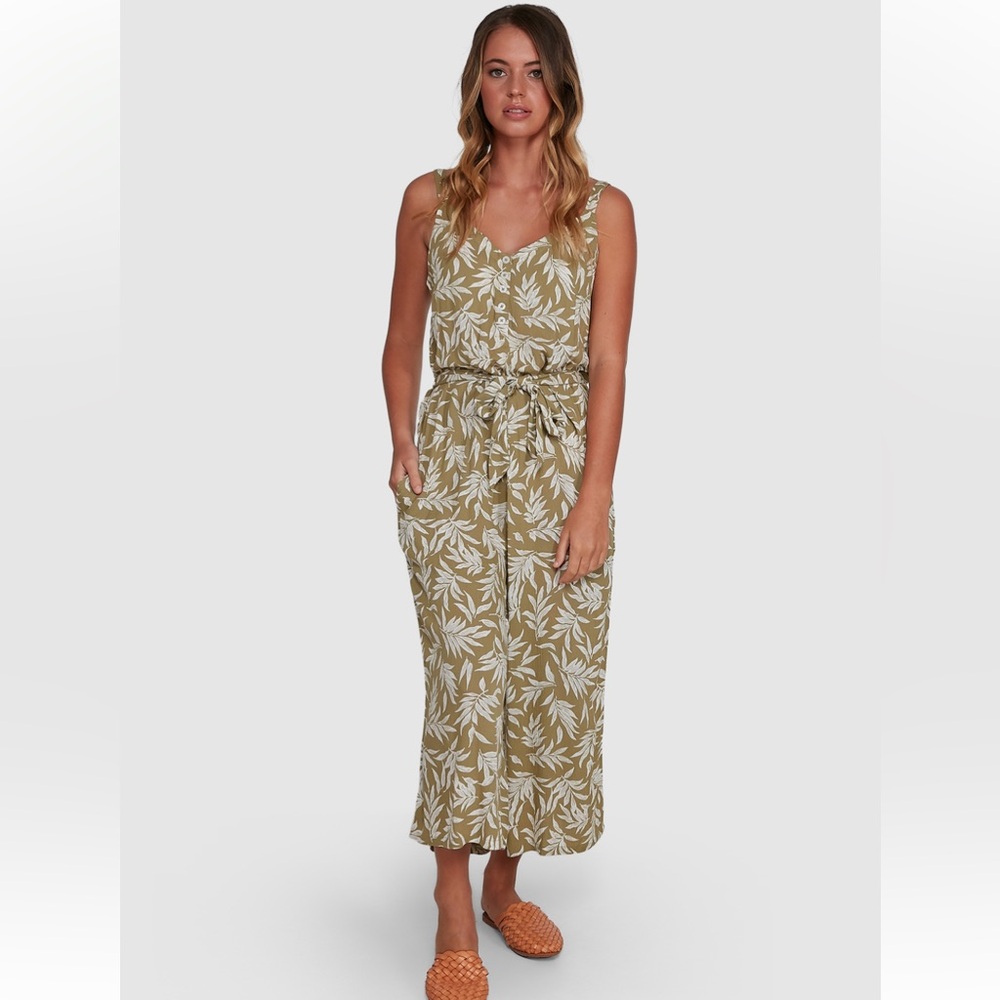 Billabong Olive Green Tropical Print Jumpsuit